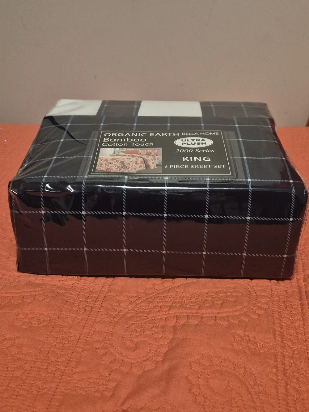 BAMBOO Black and White Plaid King Sheet Set